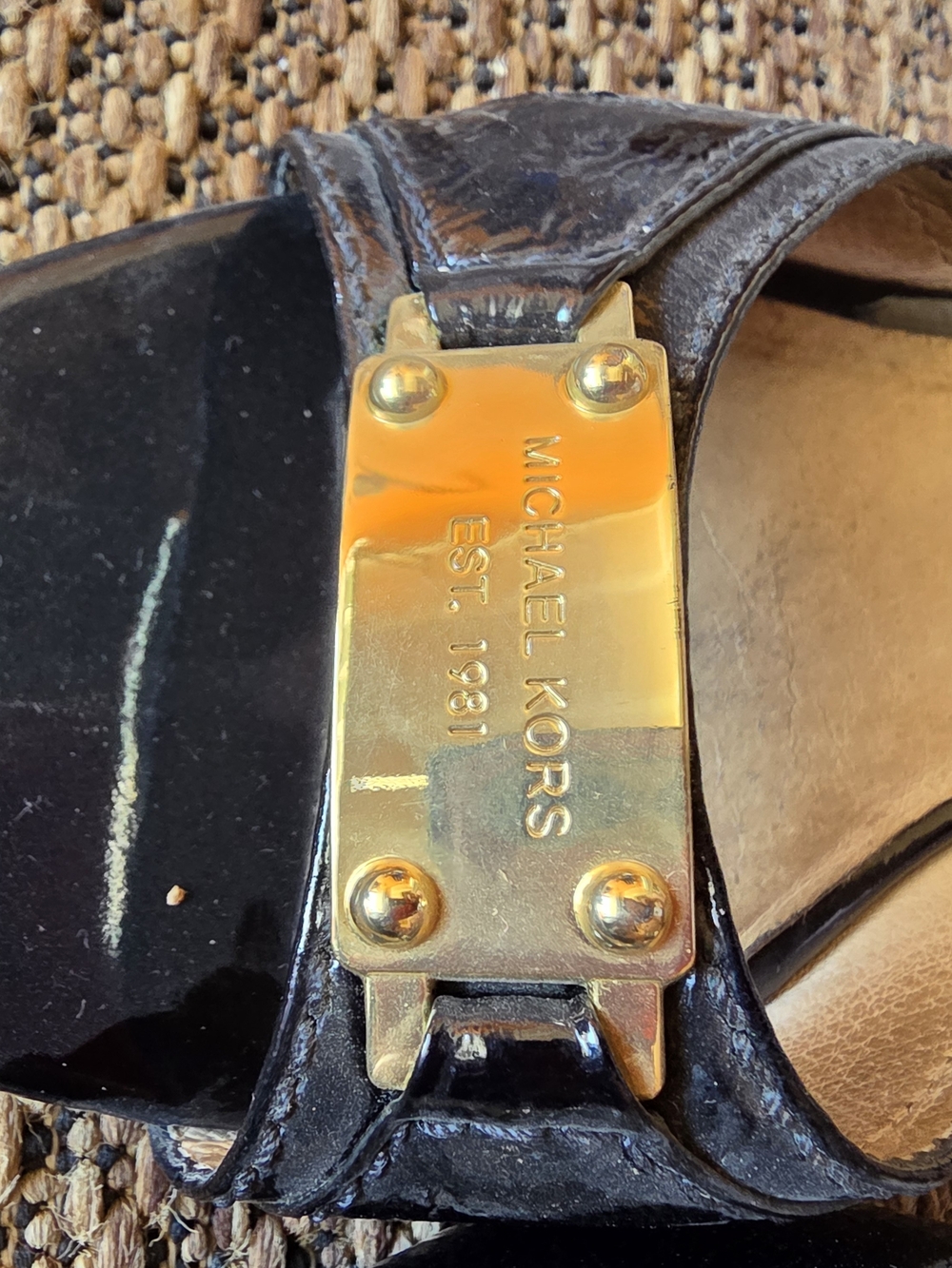 Michael Kors Black Heeled Slide With Gold Accents - Picture 3 of 4